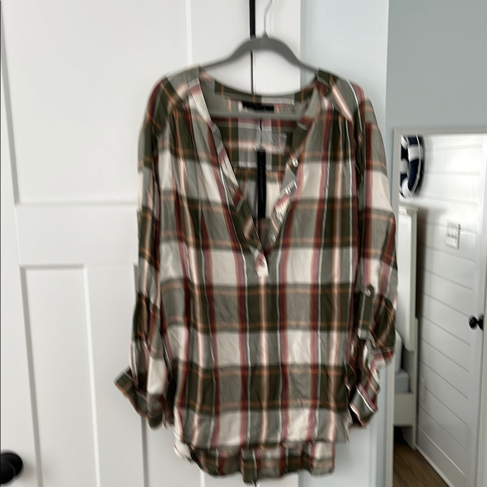 Jane and Delancey Brown and White Relaxed Blouse
